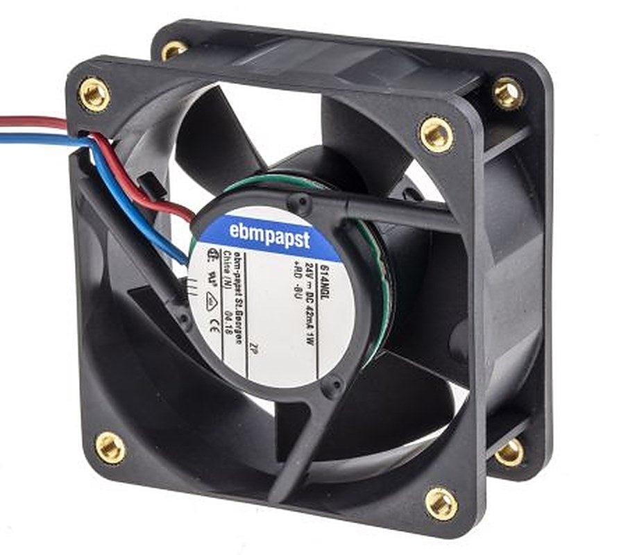 ebm-papst 600 N Series Axial Fan, 24V dc, 21 m³/h, 1 W, 0.12 A Max, IP20 60 mm 25.4mm 25.4 mm