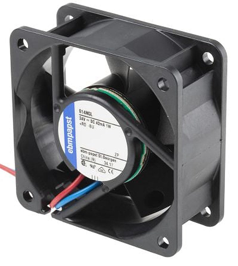 ebm-papst 600 N Series Axial Fan, 24V dc, 21 m³/h, 1 W, 41 mA Max, IP20 60 mm 60mm 25.4 mm