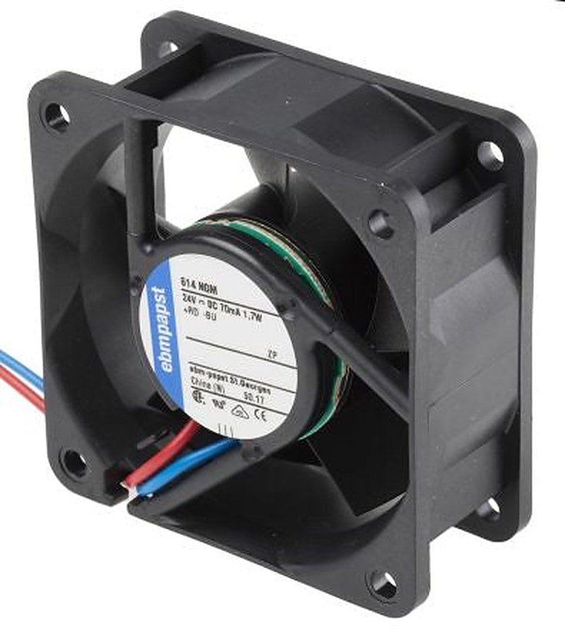 ebm-papst 600 N Series Axial Fan, 24V dc, 35 m³/h, 1.7 W, 71 mA Max, IP20 60 mm 60mm 25.4 mm