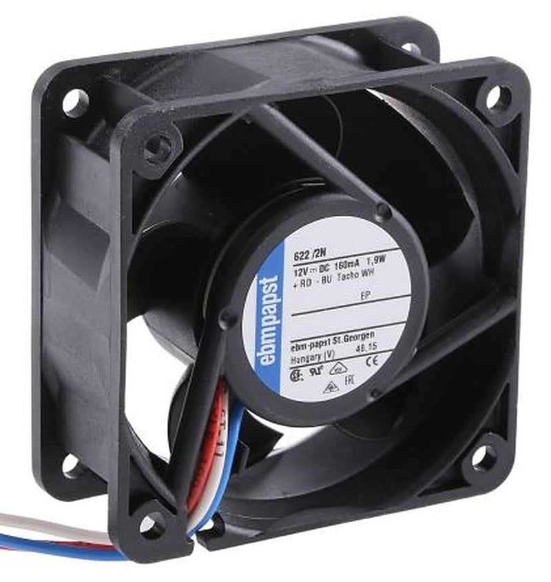 ebm-papst 620 Series Axial Fan, 12V dc, 40 m³/h, 2.1 W, 1.05 A Max, IP20 60 mm 60mm 25 mm