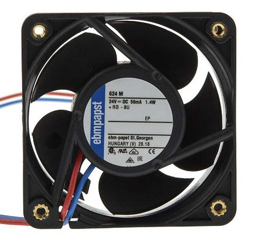 ebm-papst 620 Series Axial Fan, 24V dc, 30 m³/h, 1.5 W, 0.12 A Max, IP20 60 mm 60mm 25.4 mm