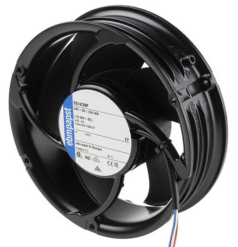 ebm-papst 6300 - S-Force Series Axial Fan, 24V dc, 545 m³/h, 31 W, 0.12 A Max, IP20 119 mm 50.8mm 50.8 mm