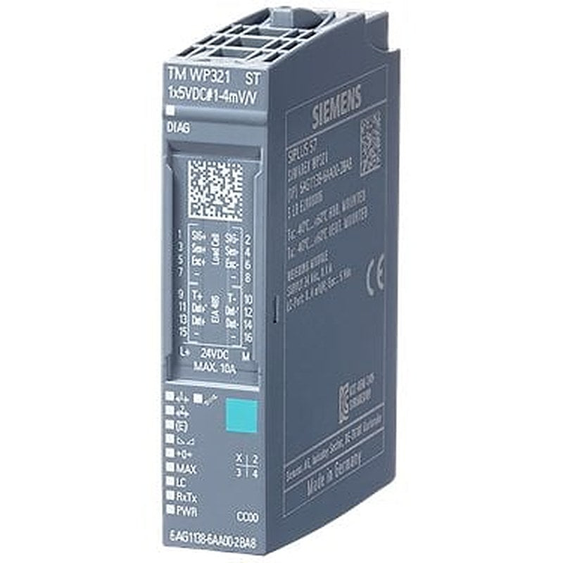 SIPLUS ET 200SP WP321 based on 7MH4138-6AA00-0BA0 with conformal coating, -40…+60 °C, electronic weighing system 1 channel for the connection of load cells DMS full bridges (1-4 mV/V) for SIMATIC ET200SP, suitable for BU type A0, RS485 interface for SIWATOOL or remote display.