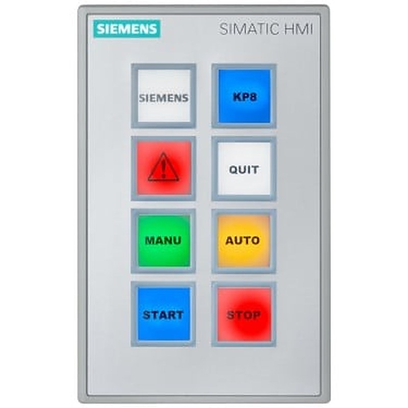 SIMATIC HMI KP8 PN Key Panel, 8 short-stroke switches with multi-colored LEDs, PROFINET interfaces 8 configurable DI/DO pins, 24 V DC can be looped through parameterizable as of STEP 7 V5.5