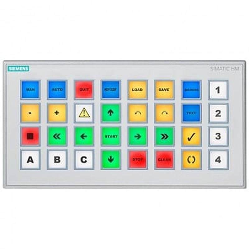 SIMATIC HMI KP32F PN, Key Panel, 32 short-stroke keys with multi-colored LEDs, PROFINET interfaces with PROFIsafe, 16 DI+16 DI/DO, 4 safety DI pins, 24 V DC can be looped through parameterizable as of STEP 7 V5.5