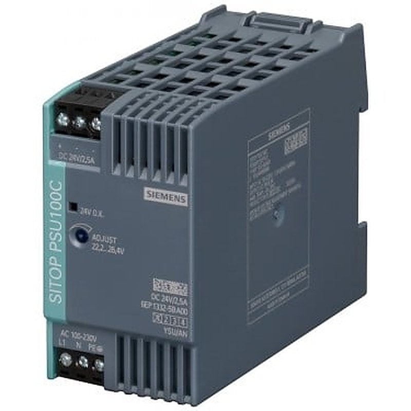 SITOP PSU100C 24 V/2.5 A stabilized power supply input: 120-230 V AC (110-300 V DC) output: 24 V DC/2.5 A *Ex approval no longer available*
