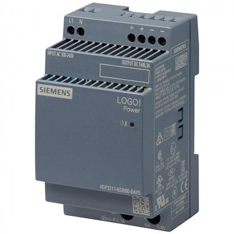 LOGO!Power 5 V / 6.3 A stabilized power supply input: 100-240 V AC output: 5 V DC / 6.3 A *Ex approval no longer available*