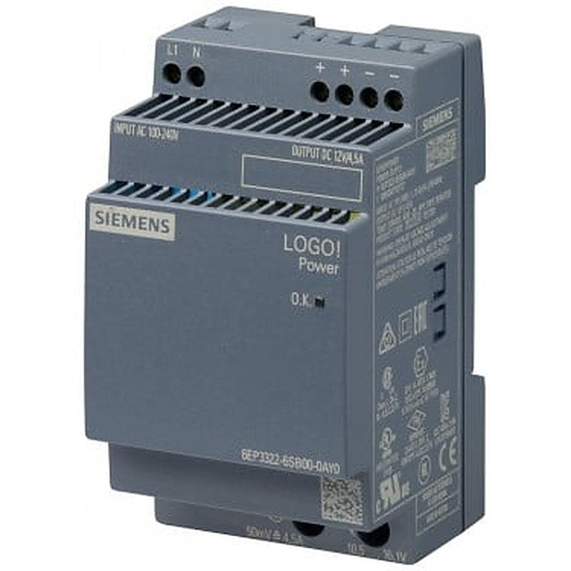 LOGO!Power 12 V / 4.5 A stabilized power supply input: 100-240 V AC output: 12 V DC / 4.5 A *Ex approval no longer available*