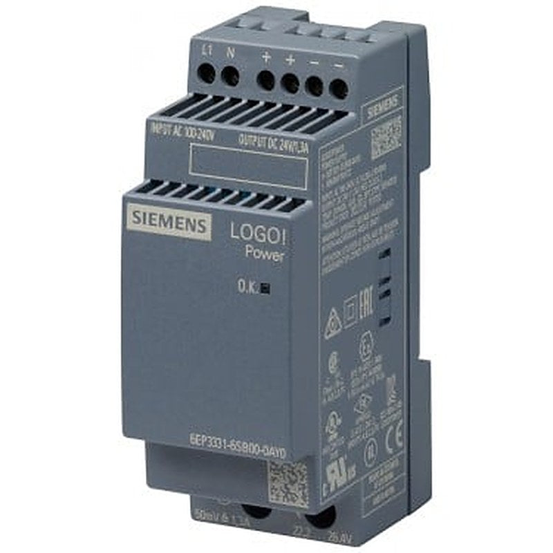 LOGO!Power 24 V / 1.3 A stabilized power supply input: 100-240 V AC output: 24 V DC/ 1.3 A *Ex approval no longer available*