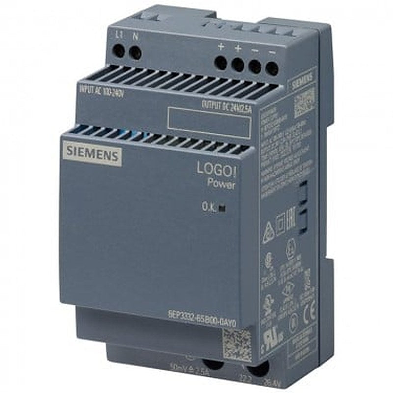 LOGO!POWER 24 V / 2.5 A Stabilized power supply input: 100-240 V AC output: 24 V DC/ 2.5 A *Ex approval no longer available*