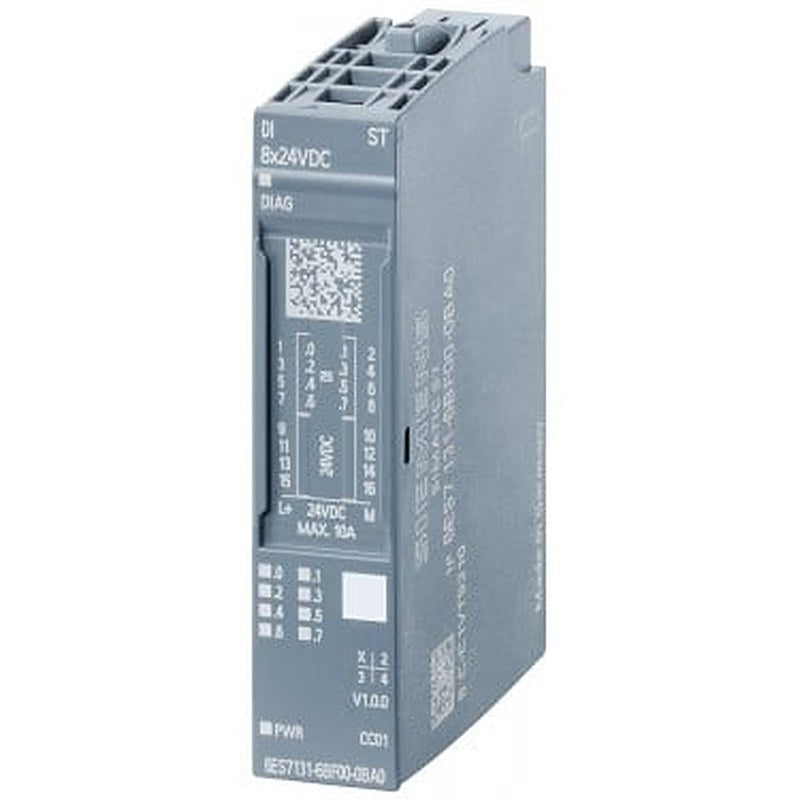 SIMATIC ET 200SP, digital input module, DI 8x 24 V DC Standard, Pack quantity: 10 units suitable for BU type A0, Color code CC01, Module diagnostics