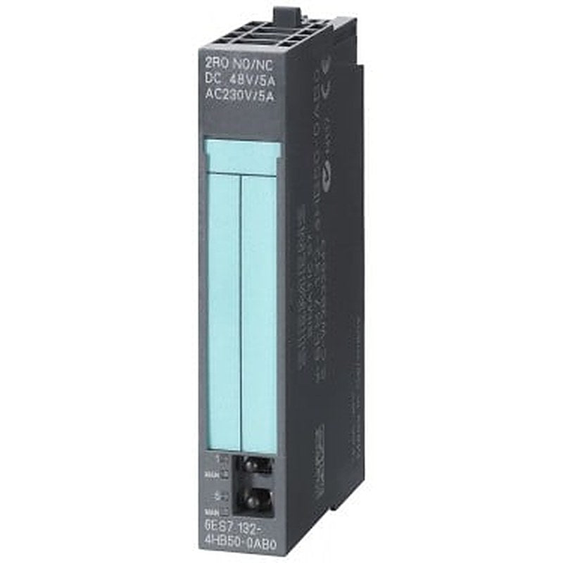 SIMATIC DP, Electronics module ET 200S: 2 DQ relay (change-over contact) 24 V-48 V DC/5 A, 24 V-230 V AC/5 A, 15 mm width, substitute value output, with manual operation
