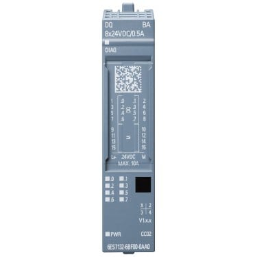SIMATIC ET 200SP, digital output module, DQ 8x 24VDC/0.5A Standard, Pack quantity: 10 units, suitable for BU type A0, Color code CC02, Module diagnostics