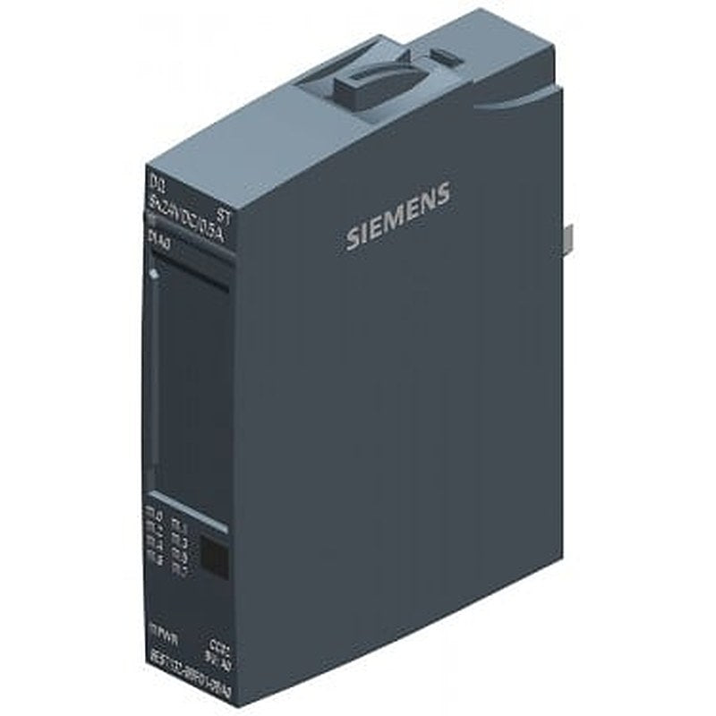 SIMATIC ET 200SP, Digital output module, DQ 8x 24V DC/0,5A Standard, Source output (PNP,P-switching) Packing unit: 1 piece, fits to BU-type A0, Colour Code CC02, substitute value output, module diagnostics for: short-circuit to L+ and ground, wire break, supply voltage