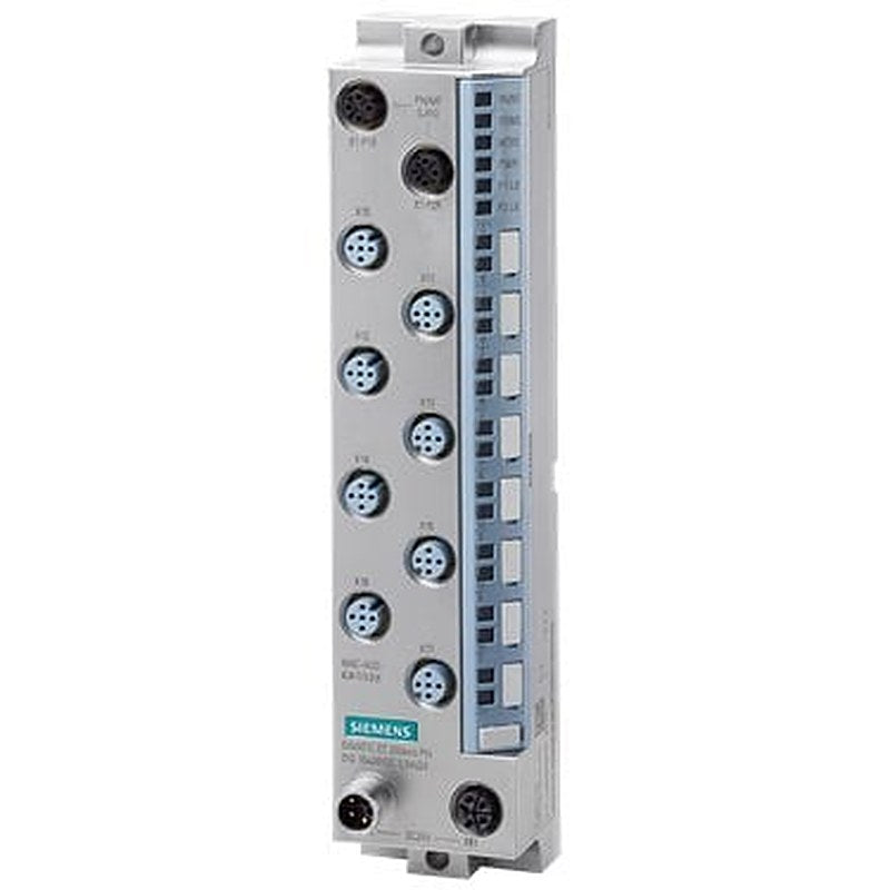 SIMATIC ET 200eco PN, DI 16x 24 V DC, M12-L, 8x M12, double assignment, input type 3 (IEC 61131), sink input (PNP, sinking input), input delay 0.05..20 ms, channel diagnostics for: wire break at input, encoder power supply short-circuit, 0.25 ms isochronous mode, prioritized startup, MSI, MRP, S2 redundancy, I&amp;M0...3, multi-fieldbus, PN IO, Ethernet IP, Modbus TCP, degree of protection IP67 / IP69K