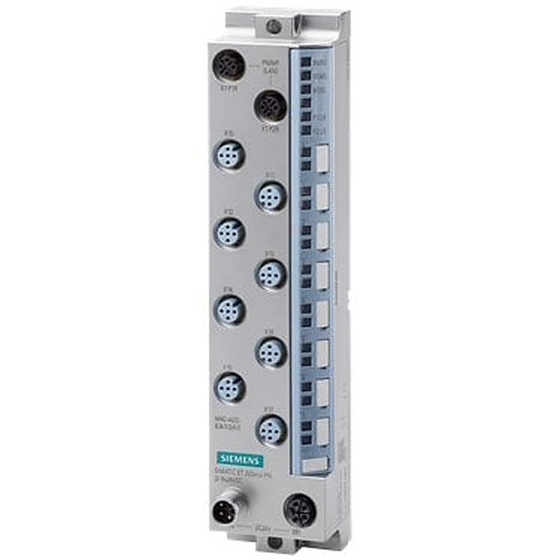 SIMATIC ET 200eco PN, DQ 8x 24 V DC/2A, M12-L, 8x M12, single and double assignment, source output (PNP,switching to P potential), substitute value output, channel diagnostics for wire break and short-circuit at the output, shared device with 2 controllers, 0.25 ms isochronous mode, prioritized startup, MSO, MRP, S2 redundancy, I&M0...3, multi-fieldbus, PN IO, Ethernet IP, Modbus TCP, degree of protection IP67 / IP69K