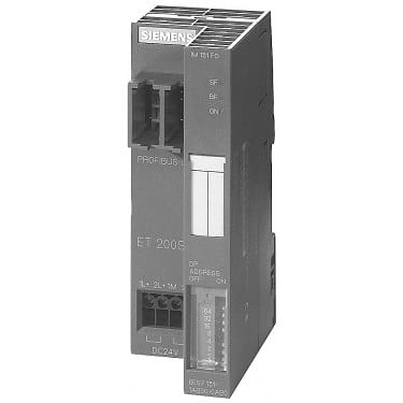 SIMATIC DP, Interface module IM 151-1 FO for ET 200S; Transmission rate to 12 Mbit/s; Data volume of 244 bytes each for inputs and outputs; max. 63 power, electronic or motor starter modules can be connected; bus connection via integr. FOC incl. termination module