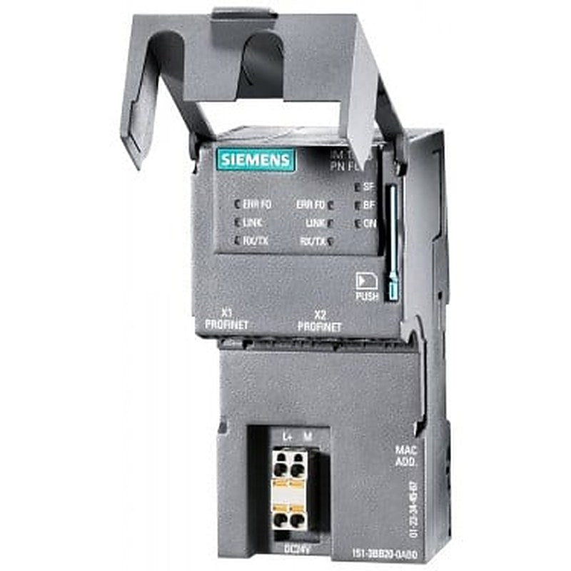 SIMATIC DP, interface module IM 151-3 PN FO for ET 200S, 2 PROFINET FOC interfaces, integrated 2-port switch, max. 63 I/O modules, PROFIsafe modules can be used, max. 2 m station width, incl. termination module
