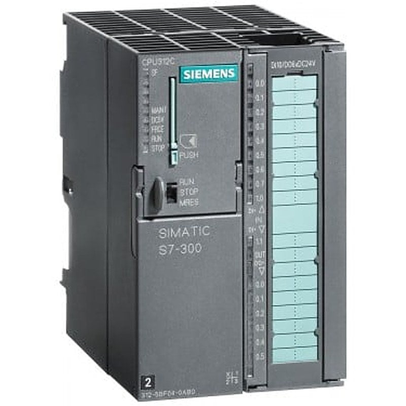 SIMATIC S7-300, CPU 312C Compact CPU with MPI, 10 DI/6 DQ, 2 high-speed counters (10 kHz) Integr. power supply 24 V DC, work memory 64 KB, Front connector (1x 40-pole) and Micro Memory Card required