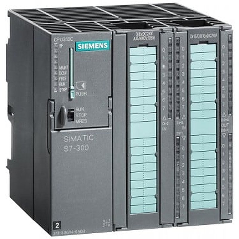 SIMATIC S7-300, CPU 313C, Compact CPU with MPI, 24 DI/16 DO, 4 AI, 2 AO, 1 Pt100, 3 high-speed counters (30 kHz), Integr. power supply 24 V DC, work memory 128 KB, Front connector (2x 40-pole) and Micro Memory Card required