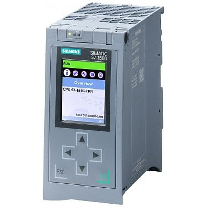 SIMATIC S7-1500, CPU 1515-2 PN, Central processing unit with work memory 500 KB for Program and 3 MB for data, 1st interface, PROFINET IRT with 2-port switch, 2nd interface, Ethernet, 30 ns bit performance, SIMATIC Memory Card required