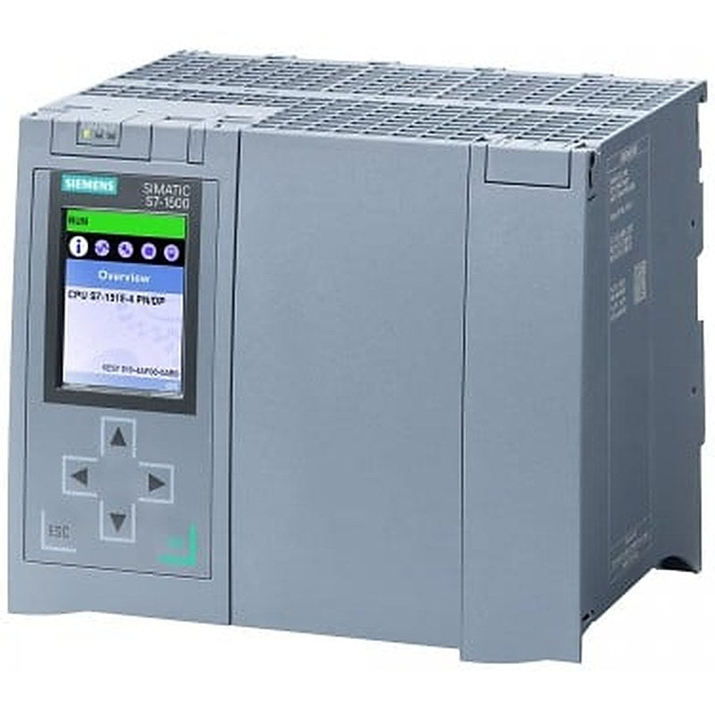 SIMATIC S7-1500, CPU 1518-4 PN/DP, central processing unit with 6 MB work memory for program and 60 MB for data, 1st interface: PROFINET IRT with 2-port switch, 2nd interface: PROFINET RT, 3rd interface: Ethernet, 4th interface: PROFIBUS, 1 ns bit-performance, SIMATIC Memory Card required