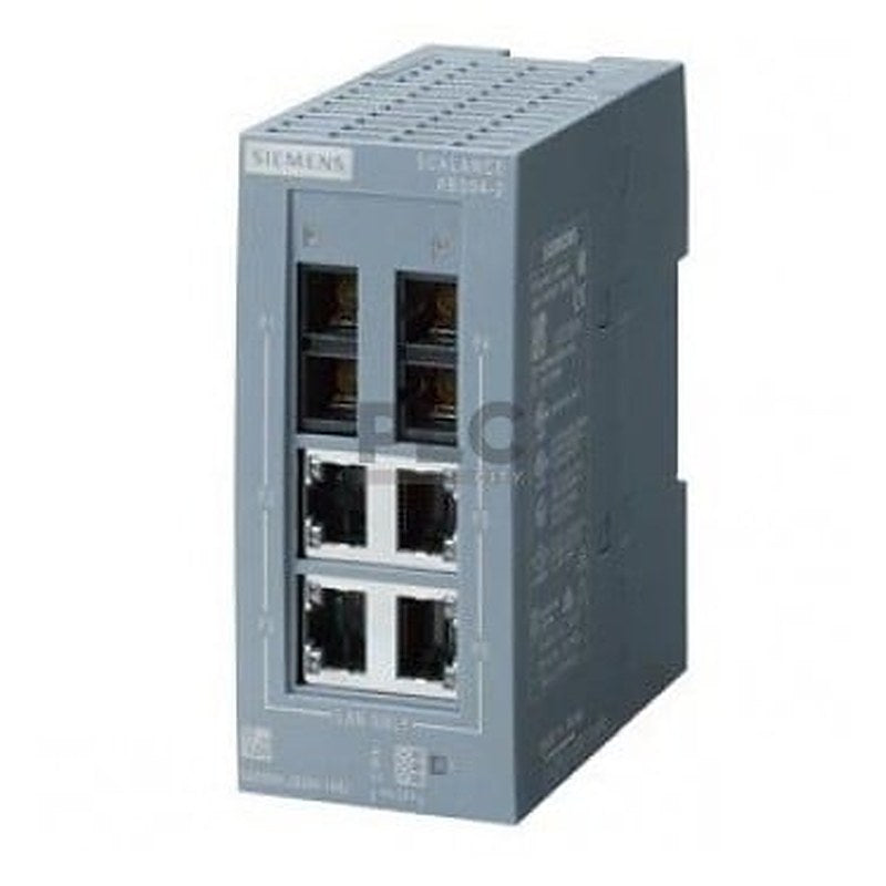 SCALANCE XB004-2 unmanaged Industrial Ethernet Switch for 10/100 Mbit/s; for setting up small star and line topologies; LED diagnostics, IP20, 24 V DC power supply, with 4x 10/100 Mbit/s twisted pair ports with RJ45 sockets; 2x 100 Mbit/s multimode glass fiber-optic cable port with SC socket; manual available as a download .