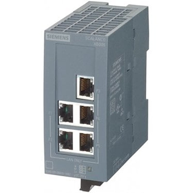 SCALANCE XB005 unmanaged Industrial Ethernet Switch for 10/100 Mbit/s; for setting up small star and line topologies; LED diagnostics, IP20, 24 V AC/DC power supply, with 5x 10/100 Mbit/s twisted pair ports with RJ45 sockets; Manual available as a download .