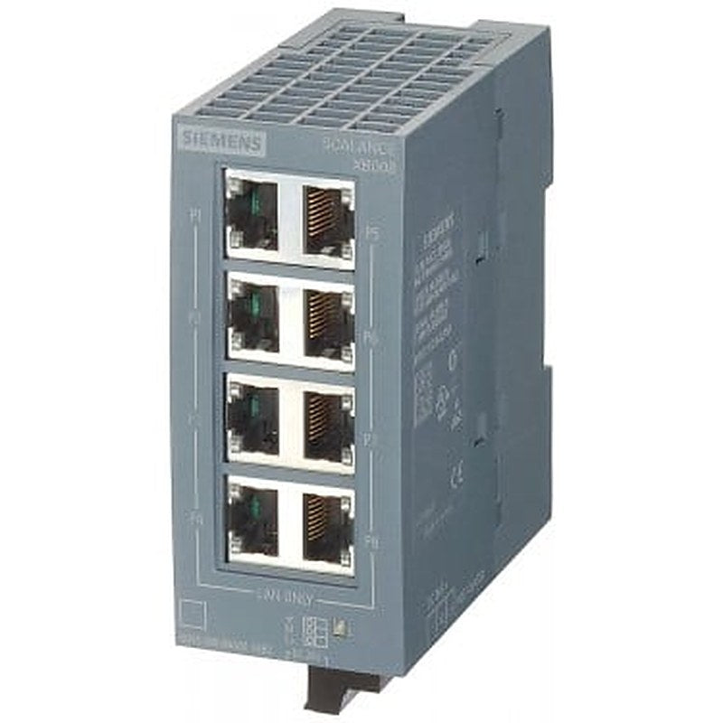 Scalance XB008G Unmanaged Industrial Ethernet Switch FOR 10/100/1000MBIT/S; with 8 X 10/100/1000MBIT/S RJ45-ELECTRICAL PORTS FOR ESTABLISHING SMALL STAR- and LINE TOPOGRAPHIES; LED-DIAGNOSTICS, IP20, 24 V DC POWER SUPPLY, MANUAL AVAILABLE AS DOWNLOAD