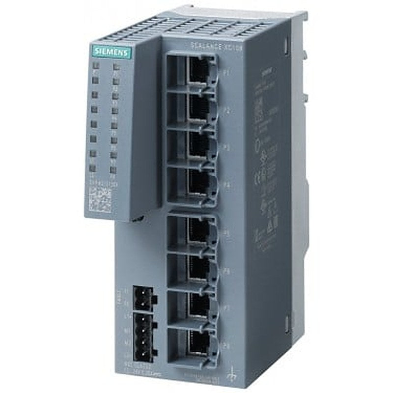 SCALANCE XC108, Unmanaged IE switch, 8x 10/100 Mbit/s RJ45 ports, LED diagnostics, error-signaling contact with set pushbutton, redundant power supply Manual available as a download .