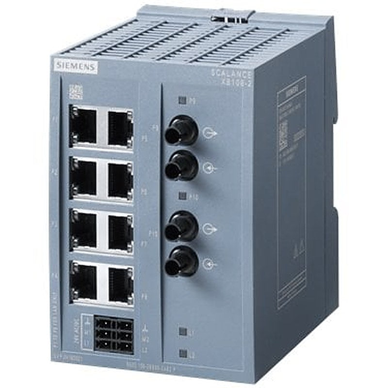 SCALANCE XB108-2 unmanaged IE switch, 8x 10/100 Mbit/s Ports, 2x 100 Mbit/s multimode BFOC, for setting up small star and line topologies, LED diagnostics, IP20, redundant power supply 24 V AC/DC Manual available as a download .