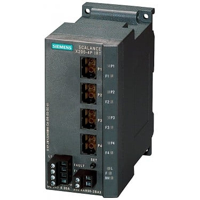 SCALANCE X200-4PIRT managed IE IRT switch, 4x 100 Mbit/s POF SC RJ ports, Error signaling contact with set pushbutton, Redundant power supply, PROFINET IO device, network management, Redundancy Manager integrated, incl. electron. manual on CD-ROM, C-plug optional.