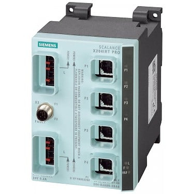 SCALANCE X204IRT PRO, managed IE IRT switch with degree of protection IP65/67, 4x 10/100 Mbit/s Push-pull RJ45 ports, error signaling contact with set push-button; redundant power supply; PROFINET IO device, network management, Redundancy Manager integrated, incl. electron. manual on CD-ROM, C-PLUG optional.