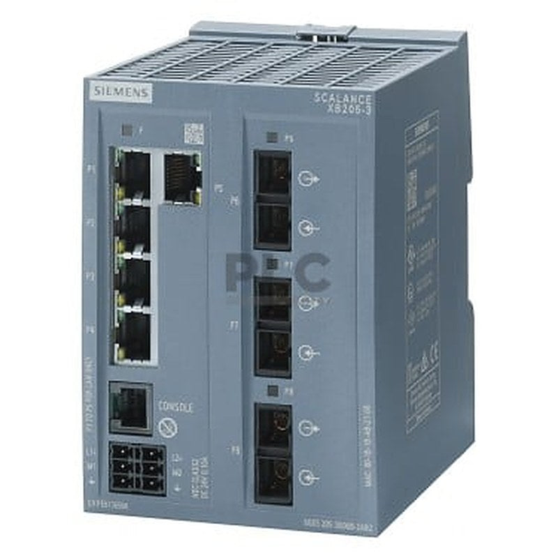 SCALANCE XB205-3 managed Layer 2 IE Switch 5x IEC 62443-4-2 certified; 10/100 Mbit/s RJ45 ports 3x MM FO SC-port 1x console port, diagnostics LED redundant power supply; IEC 62443-4-2 certified; temperature range 0 °C to +60 °C; DIN-rail mounting; default EtherNet/IP.