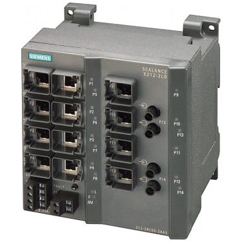 SCALANCE X212-2LD, managed IE switch, 12x 10/100 Mbit/s RJ45 ports, 2x 100 Mbit/s single-mode BFOC, LED diagnostics, error-signaling contact with set pushbutton, redundant power supply, PROFINET IO device, network management, Redundancy Manager integrated, incl. electron. manual on CD-ROM, C-PLUG optional.