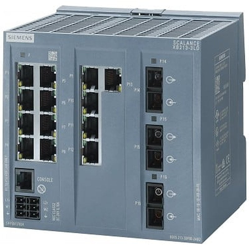 SCALANCE XB213-3LD managed layer 2 IE switch 13x 10/100 Mbit/s RJ45 ports, 3x SM FO SC-port 1x console port, diagnostics LED, redundant power supply; IEC 62443-4-2 certified; temperature range 0 °C to +60 °C; DIN-rail mounting; default PROFINET.