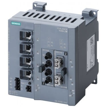 SCALANCE X308-2LH, managed plus IE switch, 2x 1000 Mbit/s SM SC, 1x 10/100/1000 Mbit/s, 7x 10/100 Mbit/s RJ45 ports, LED diagnostics, error signaling contact with select/set pushbutton, PROFINET IO device, network management, integrated redundancy manager, office features (RSTP, VLAN, IGMP,..) C-PLUG in scope of supply.