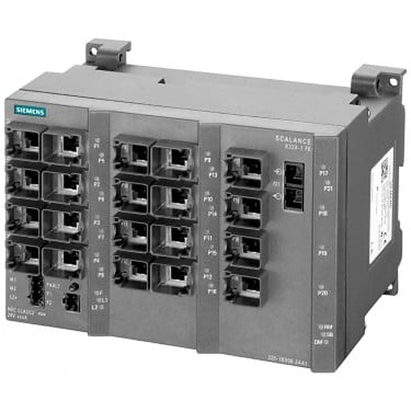 SCALANCE X320-1FE managed IE switch, 20x 10/100 Mbit/s RJ45 ports, 1x 100 Mbit/s SC Port multimode LED-diagnostics, error-signaling contact with Select/set pushbutton, PROFINET IO Device, network management, integrated redundancy manager, Office features (RSTP, VLAN, IGMP,..) C-plug in scope of delivery .