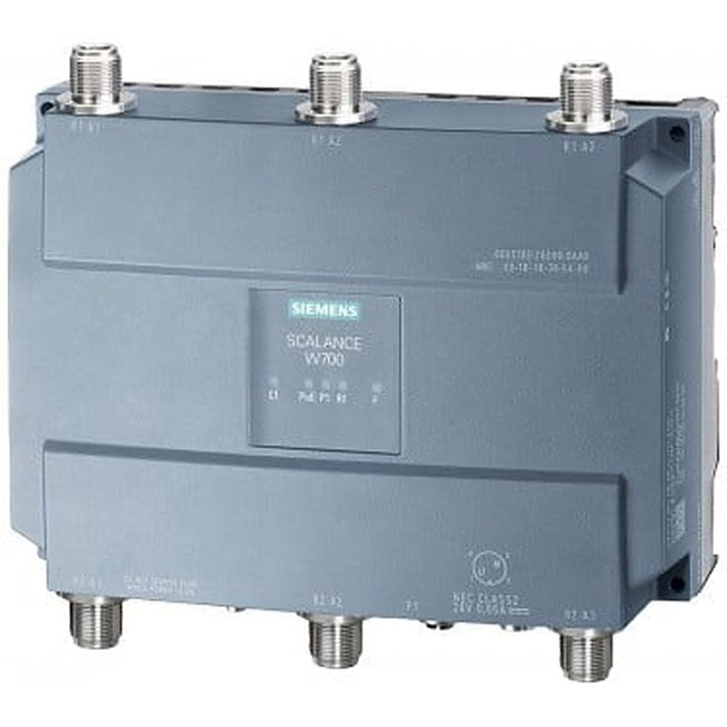 IWLAN Access Point, SCALANCE W788-2 M12, 2 radios, 6 N-CON antenna port, iFeatures support via KEY-PLUG, IEEE 802.11a/b/g/h/n, 2.4/5 GHz, gross 450 Mbps per radio, 1x M12 max. 1 Gbps, PoE, redundant 24 V DC,M12 A-coded IP65, -20..+60 °C, plug slot, WPA2/802.11i/e, observe national approvals! CERT ID: RAPN-W2-M12-E3, includes: MPCIE-R1-ABGN-U3, FCC ID: LYHMPCIE1V1 scope of delivery: manuals on CD-ROM, German/English, M12 sealing caps, only for operation in the USA.