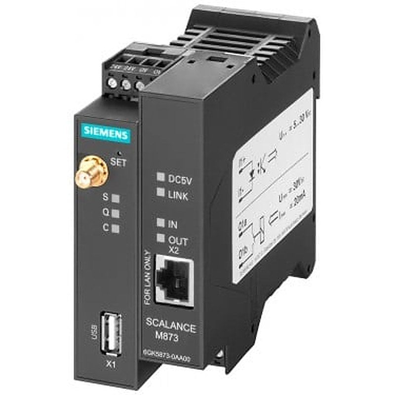 SCALANCE M873-0 UMTS router; for wireless IP communication from Ethernet- based automation devices via UMTS mobile radio; HSDPA support; 1x digital input, 1x digital output; observe national approvals.