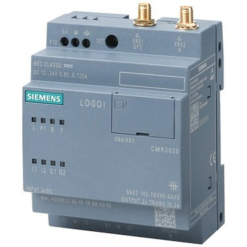 LOGO! CMR2020 communication module for connection LOGO! 8 to GSM/GPRS network; 1 RJ45 port for Ind. Ethernet connection to LOGO! 8; 2xDI; 2xDO; write/read access to LOGO! variables; SMS dispatch/ receiving of text messages; email dispatch; position detection GPS; time synchronization/ forwarding with real time clock; Configuration/diagnostics via web interface; Remote access via OpenVPN/HTTPs, DynDNS; Observe national approval! Manual available as a download .