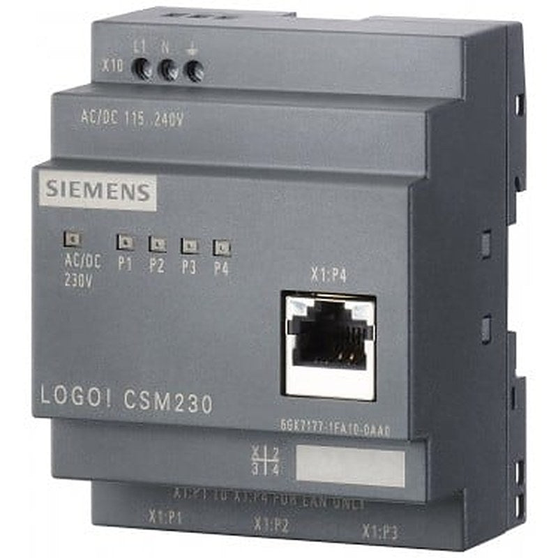 LOGO! CSM 230 compact switch module of connection of a LOGO! (... 0BA7) and up to 3 further nodes to Industrial Ethernet with 10/100 Mbps; unmanaged switch, 4 RJ45 ports, 1x front port for diagnostics 115 ... 240 V AC/DC