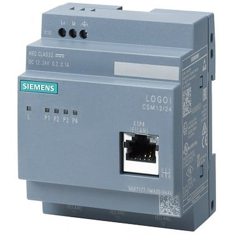 LOGO! CSM12/24 Compact Switch Module connection of a LOGO! (. ..0BA7/...0BA8) and up to 3 further nodes to Ind. Ethernet with 10/100 Mbit/s Unmanaged switch, 4 RJ45 ports, 1x front port for diagnostics DC 12/24V power supply LED diagnostics, LOGO! setup.