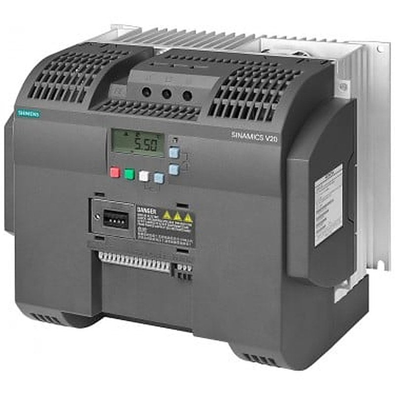 SINAMICS V20 380-480 V 3 AC -15/+10% 47-63Hz rated power 11 kW with 150% overload for 60 sec. unfiltered I/O: 4 DI, 2 DO,2 AI, 1 AQ fieldbus: USS/MODBUS RTU with built-in BOP protection: IP20/ UL open size: D 240x207x173 (WxHxD)