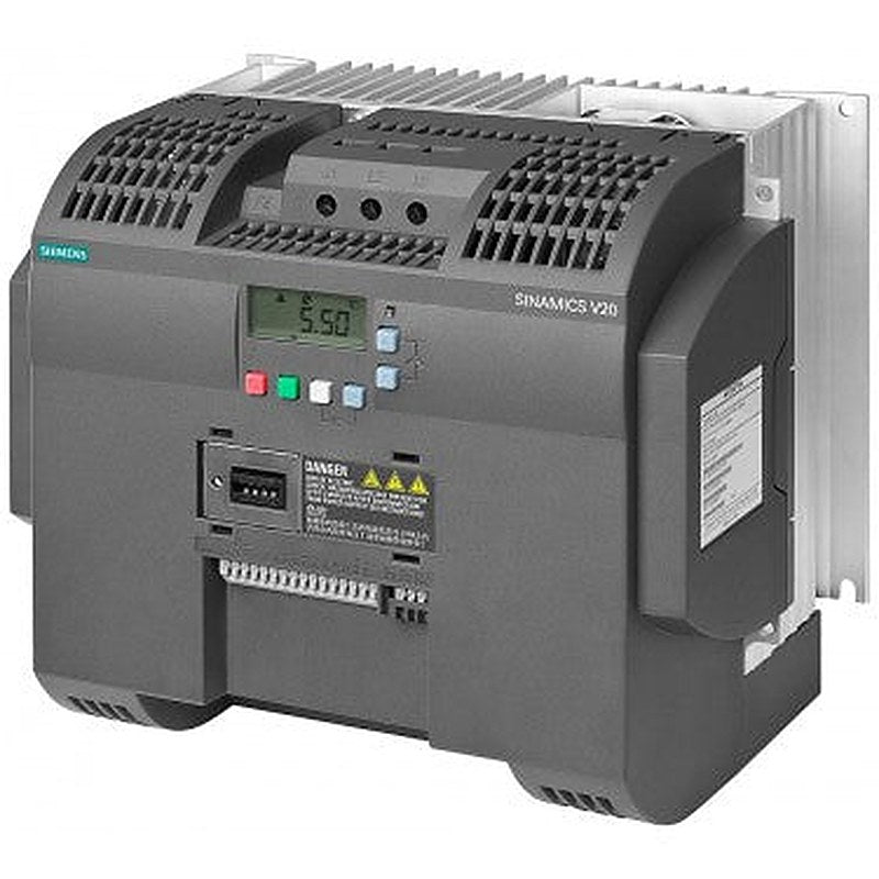 SINAMICS V20 380-480 V 3 AC -15/+10% 47-63Hz rated power 15 kW with 150% overload for 60 sec. Integrated filter C3 I/O: 4 DI, 2 DO,2 AI, 1 AQ fieldbus: USS/MODBUS RTU with built-in BOP protection: IP20/ UL open size: D 240x207x173 (WxHxD)