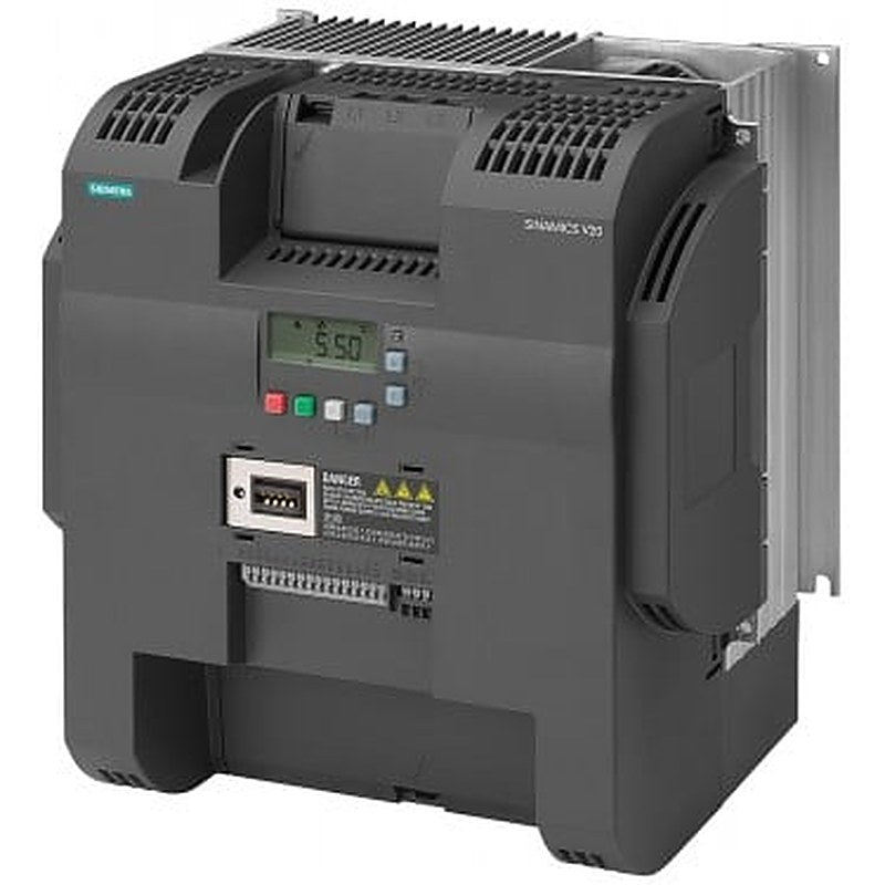 SINAMICS V20 380-480 V 3 AC -15/+10% 47-63Hz rated power 18.5 kW with 150% overload for 60 sec. small output overload: 22 kW with 110% overload for 60 sec. unfiltered I/O: 4 DI, 2 DO,2 AI, 1 AQ fieldbus: USS/MODBUS RTU with built-in BOP protection: IP20/ UL open size:  E 244x265x209 (WxHxD)
