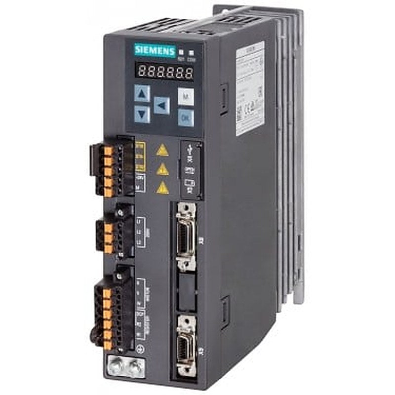 SINAMICS V90, with PROFINET Input voltage: 200-240 V 1/3-phase AC -15%/+10% 5.0/3.0 A 45-66 Hz Output voltage: 0 – Input 2.6 A 0-330 Hz Motor: 0.4 kW Degree of protection: IP20 Size B, 55x170x170 (WxHxD)