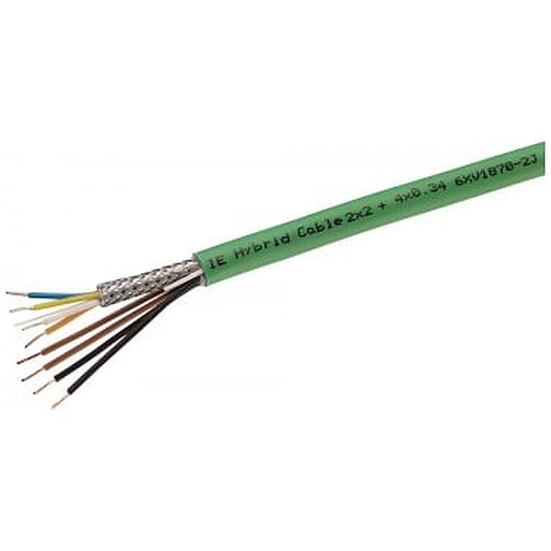 Industrial Ethernet Hybrid Cable 2x2+4x 0.34, flexible Cable, 4x CU CAT5, shielded (0.75 mm) and 4x CU (0.34 mm2) for IE FC modular outlet with Power insert and IP67 hybrid plug-in connector Sold by the meter max. delivery unit 1000 m, minimum order quantity 20 m.