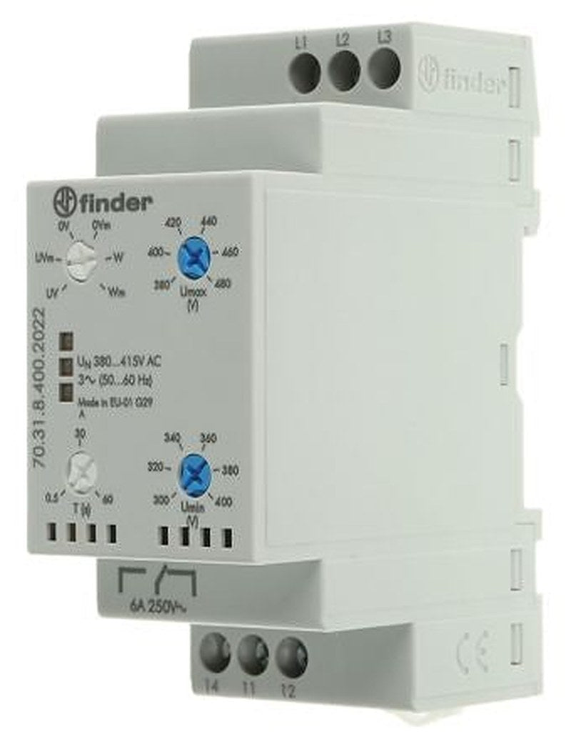 Finder Monitoring Relay, 3 Phase, SPDT, DIN Rail