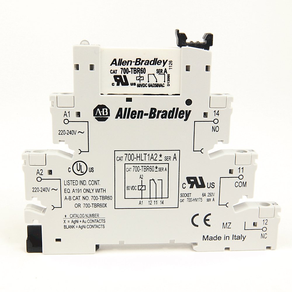 700-HL Electromechanical Relay Output, SPDT (1 C/O), w/ Spring Clamp Connections, 12V AC/DC, Touch Safe Terminal Construction, Pkg. Qty. of 10